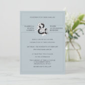 Moderne Dusty Blue Floral Ampersand Wedding Kaart (Staand voorkant)
