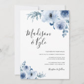 moderne dusty blue floral bruiloft kaart (Voorkant)