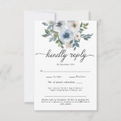 Moderne Dusty Blue Floral QR Code Mariage Carte RS (Devant)
