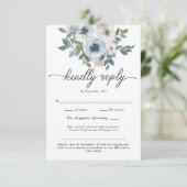 Moderne Dusty Blue Floral QR Code Mariage Carte RS (Debout devant)