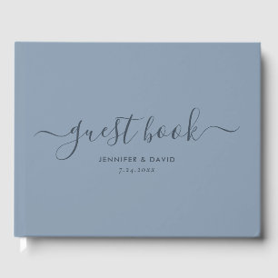 Moderne Dusty Blue Minimalist Script Wedding Guest Gastenboek