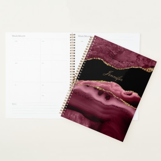Moderne Dusty Rose Noir & Or Agate Personnaliser (Devant avec enveloppe)