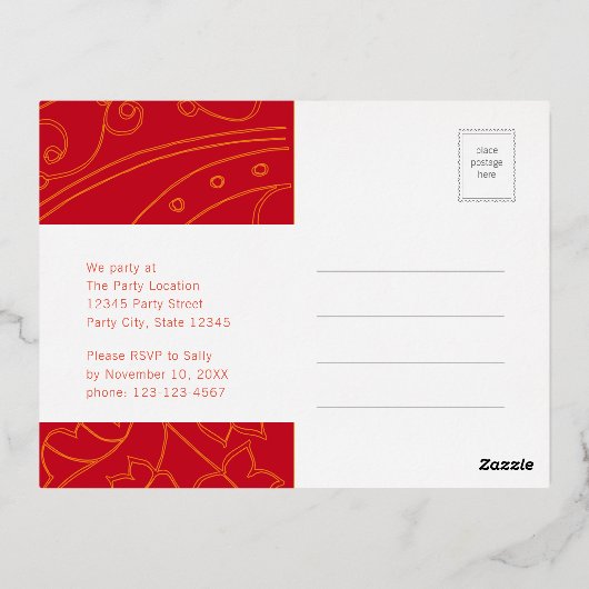 Moderne e-legant kerstversieringsfeest folie uitnodiging briefkaart (Achterkant)