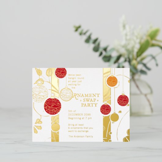 Moderne e-legant kerstversieringsfeest folie uitnodiging briefkaart (Staand Voorkant)