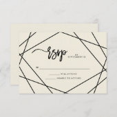 Moderne Ecru en zwarte geometrische bruiloft RSVP (Voorkant / Achterkant)