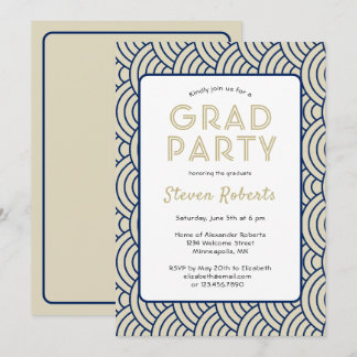 Moderne Eenvoud Marine Blauw & Goud Graduation Par Kaart