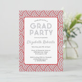 Moderne Eenvoud Rood & Zilver Graduation Party Kaart (Staand voorkant)