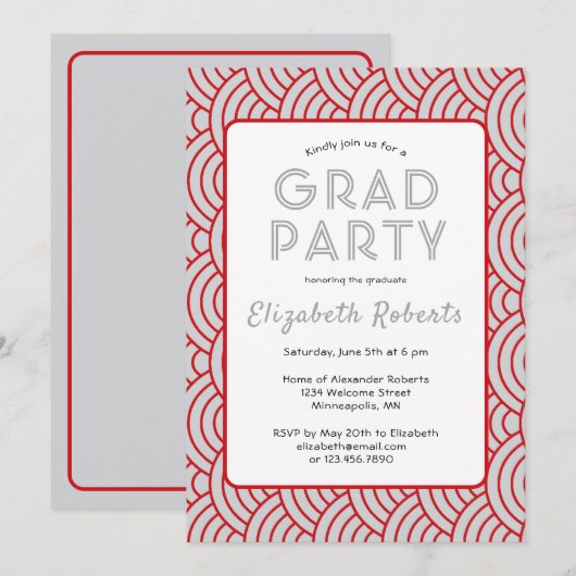 Moderne Eenvoud Rood & Zilver Graduation Party Kaart (Voorkant / Achterkant)