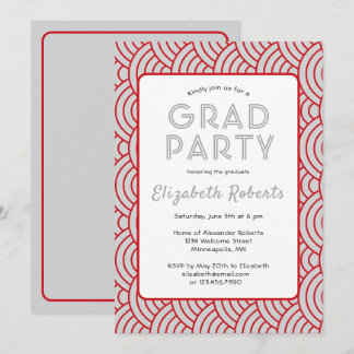 Moderne Eenvoud Rood & Zilver Graduation Party Kaart