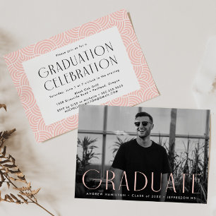 Moderne Eenvoudig Blush Photo Graduation Party Kaart
