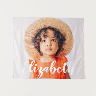 Moderne Eenvoudig Manuscript voegt Jouw naam en Fo Wandkleed