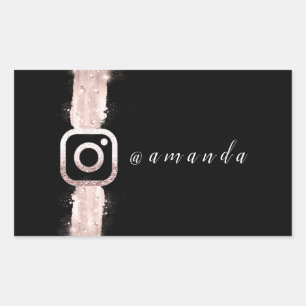 Moderne, eenvoudig zwarte Roos met instagra Rechthoekige Sticker