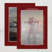 Moderne eenvoudige 2-foto donkerrood Lijst Aankondiging (Voorkant / Achterkant)