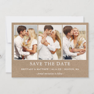 Moderne, eenvoudige 3-fotokraft save the date