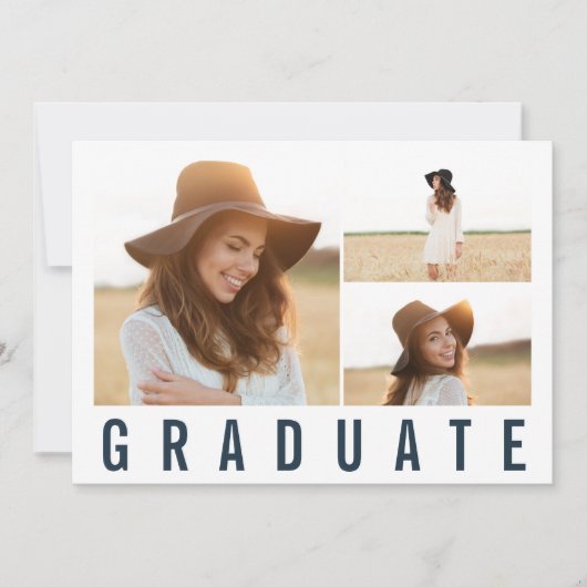 Moderne, eenvoudige 3 foto's afstuderen eenvoudig aankondiging (Voorkant)