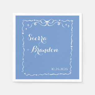 Moderne Eenvoudige Aangepaste Blauwe Lint Trouwser Servet
