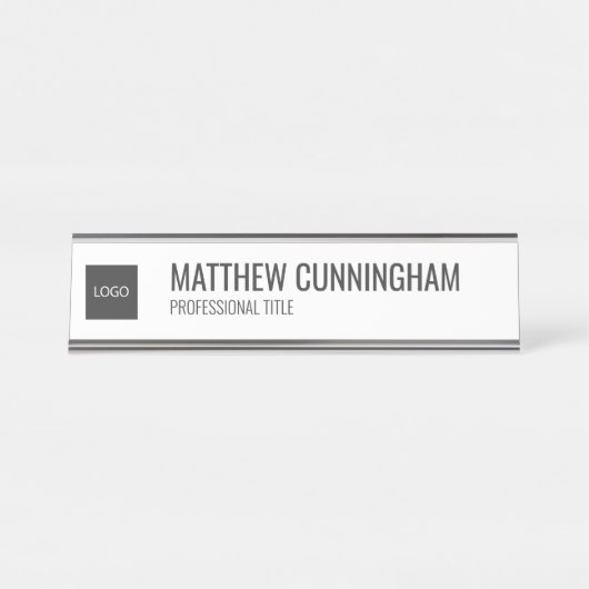 Moderne Eenvoudige aangepaste Logo-medewerker-naam Bureau Naambordje (Voorkant)