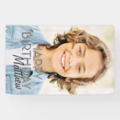 Moderne Eenvoudige aanpasbare foto op geboortedag Spandoek (Horizontaal)