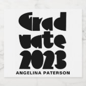 Moderne Eenvoudige Afstuderen 2023 zwart-wit Sparkling Wijnetiket (Enkel label)