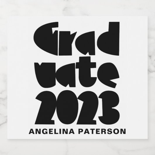 Moderne Eenvoudige Afstuderen 2023 zwart-wit Sparkling Wijnetiket (Enkel label)