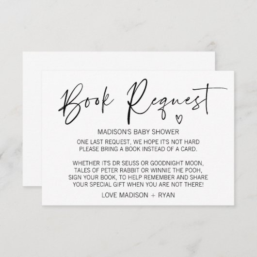 Moderne eenvoudige Baby shower Book Request Card-h Informatiekaartje (Voorkant / Achterkant)