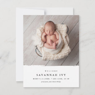 Moderne Eenvoudige Babyfoto Geboorte Aankondiging