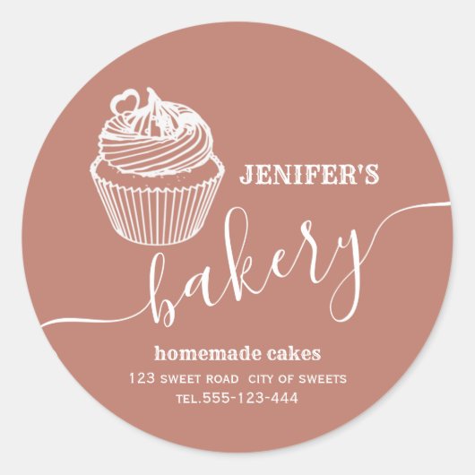 Moderne eenvoudige bakkerij Zelfgemaakte cupcakes Ronde Sticker (Voorkant)