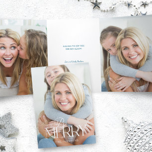 Moderne Eenvoudige Be Merry Typografie 1 Foto Drieluik Kaart