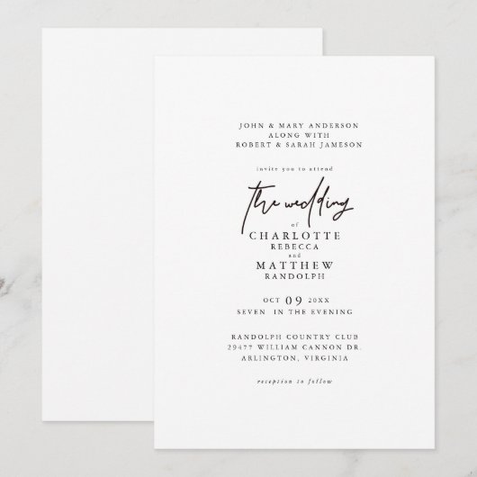 Moderne Eenvoudige beide reeksen de Uitnodiging va (Voorkant / Achterkant)