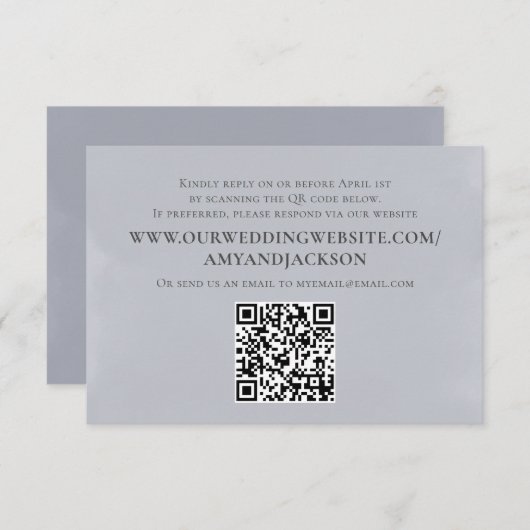 Moderne, eenvoudige blauwe QR-code website met min RSVP Kaartje (Voorkant / Achterkant)