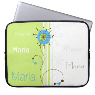 Moderne, eenvoudige, bloeiende groene Jouw naam Laptop Sleeve