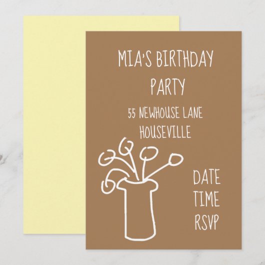 Moderne, eenvoudige bloem, stijlvolle boho Party Kaart (Voorkant / Achterkant)