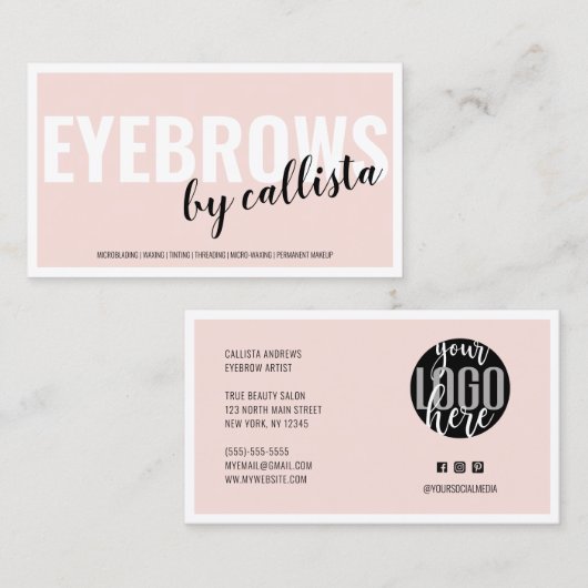 Moderne Eenvoudige Blush Roze Rand Logo Wenkbrauw Visitekaartje (Voorkant / Achterkant)