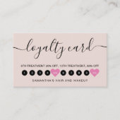 Moderne eenvoudige blush roze script make-up 10 klantenkaartje (Voorkant)