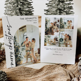 Moderne Eenvoudige Boho Boog Kerst Foto Feestdagenkaart