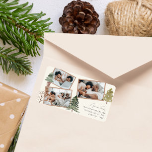 Moderne Eenvoudige Boho Multiphoto Kerstmis dennen Etiket