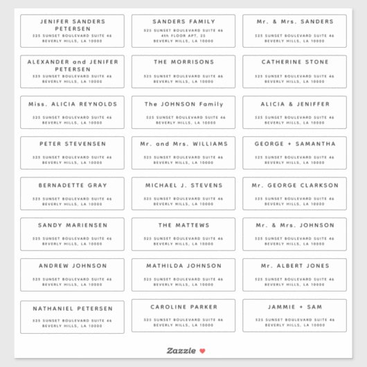 Moderne eenvoudige bruiloft 24 gast adresetiketten sticker (Vel)