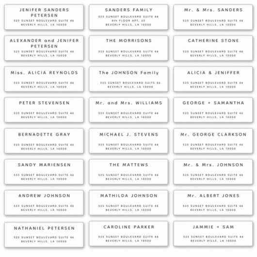 Moderne eenvoudige bruiloft 24 gast adresetiketten sticker (Voorkant)