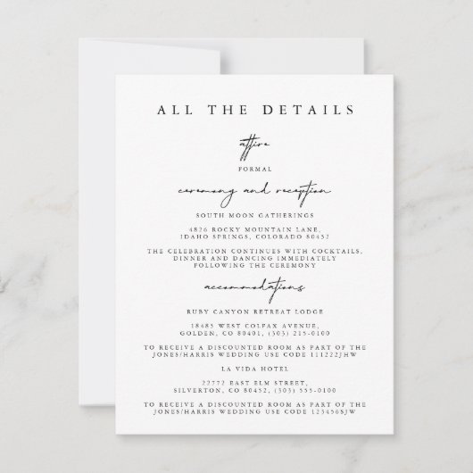 Moderne eenvoudige bruiloft details behuizing Kaar Kaart (Voorkant)