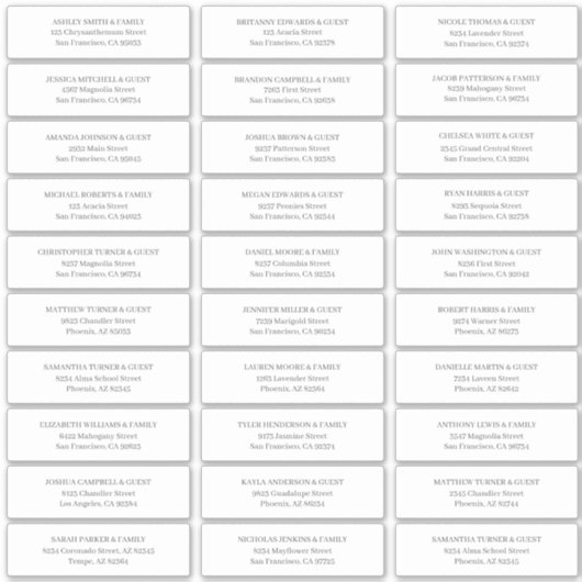 Moderne eenvoudige bruiloft gastnamen Adres Sticker (Voorkant)