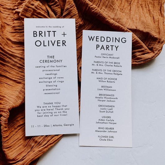 Moderne eenvoudige bruiloft programma volgorde van