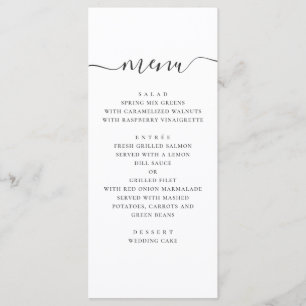 Moderne eenvoudige bruiloft. Zwart en wit schrift Menu