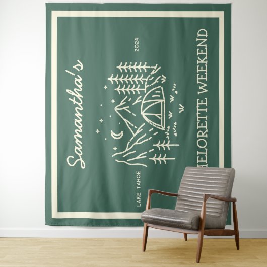 Moderne Eenvoudige Camping Bachelorette Feest Natu Wandkleed (In situ)