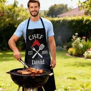 Moderne Eenvoudige Chef Aangepaste naam BBQ Volwas Schort