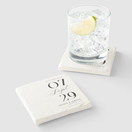 Moderne eenvoudige chique bruiloft Bewaar de datum Stenen Onderzetter (Zijkant)