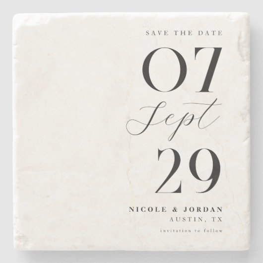 Moderne eenvoudige chique bruiloft Bewaar de datum Stenen Onderzetter (Voorkant)