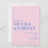 Moderne Eenvoudige Chique Roze Blauwe Bruiloft Kaart (Voorkant)