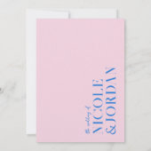 Moderne Eenvoudige Chique Roze Blauwe Bruiloft Kaart (Achterkant)