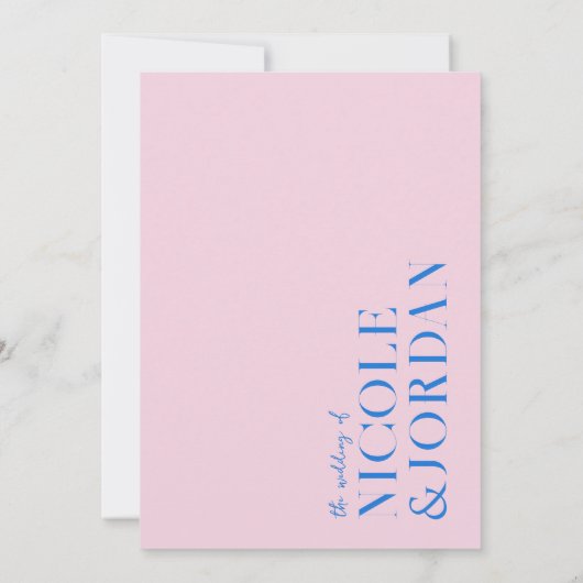 Moderne Eenvoudige Chique Roze Blauwe Bruiloft Kaart (Achterkant)