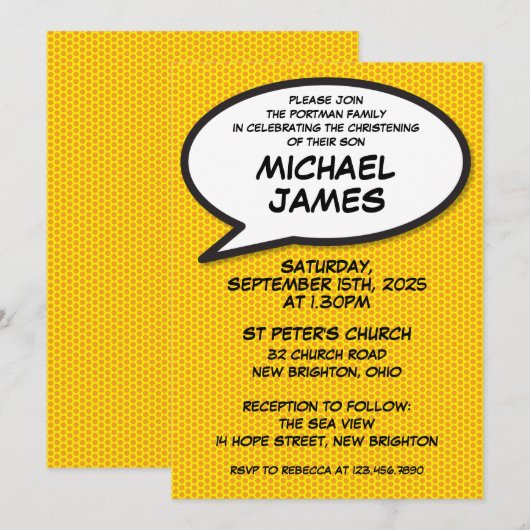 Moderne Eenvoudige Doop Fun Comic Kaart (Voorkant / Achterkant)